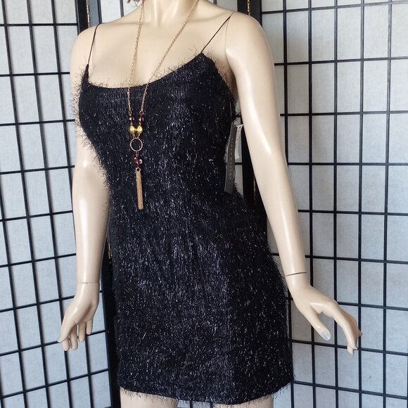 NWT Aidan Mattox Glam Black/Silver Tinsel Mini Shift Dress Sz 6 - Picture 4 of 8